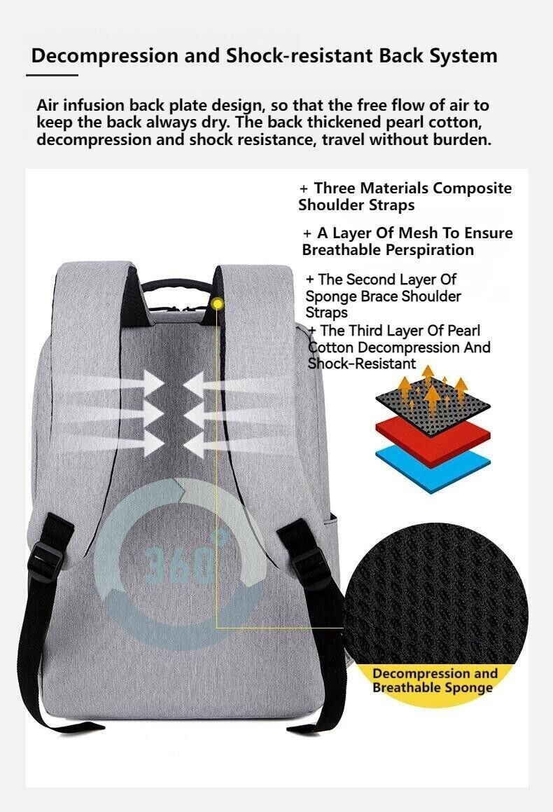 Unisex Waterproof Canvas Backpack USB Schoolbag Travel Laptop Business Bag