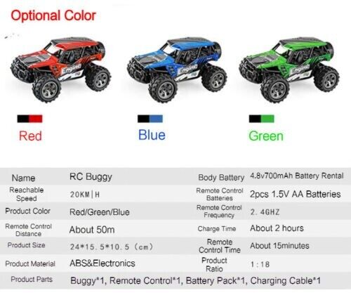 High Speed Off Road 1:18 2.4GHz Vehicle Remote Control Electric Car Toy Boy Gift