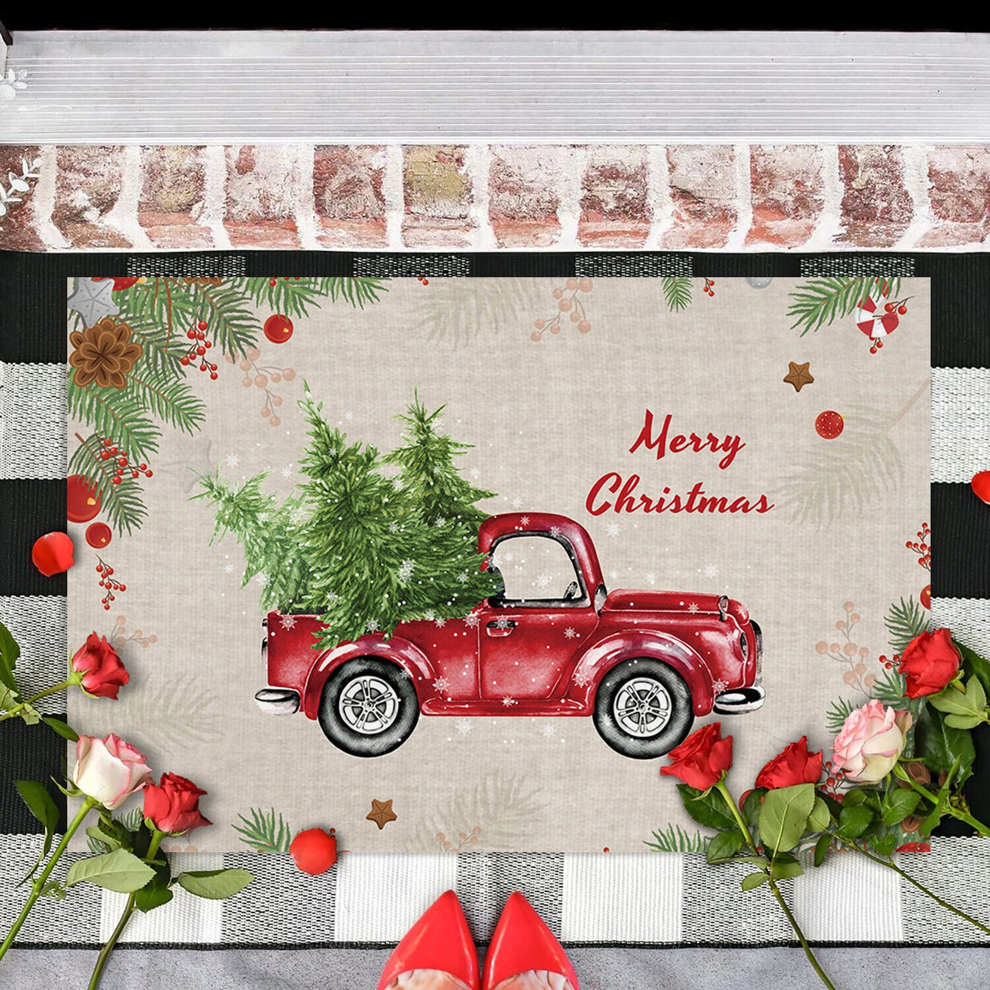 Absorbent Washable Floor Mat Non-Slip Xmas Theme Home Decor Soft Bath Floor Mat