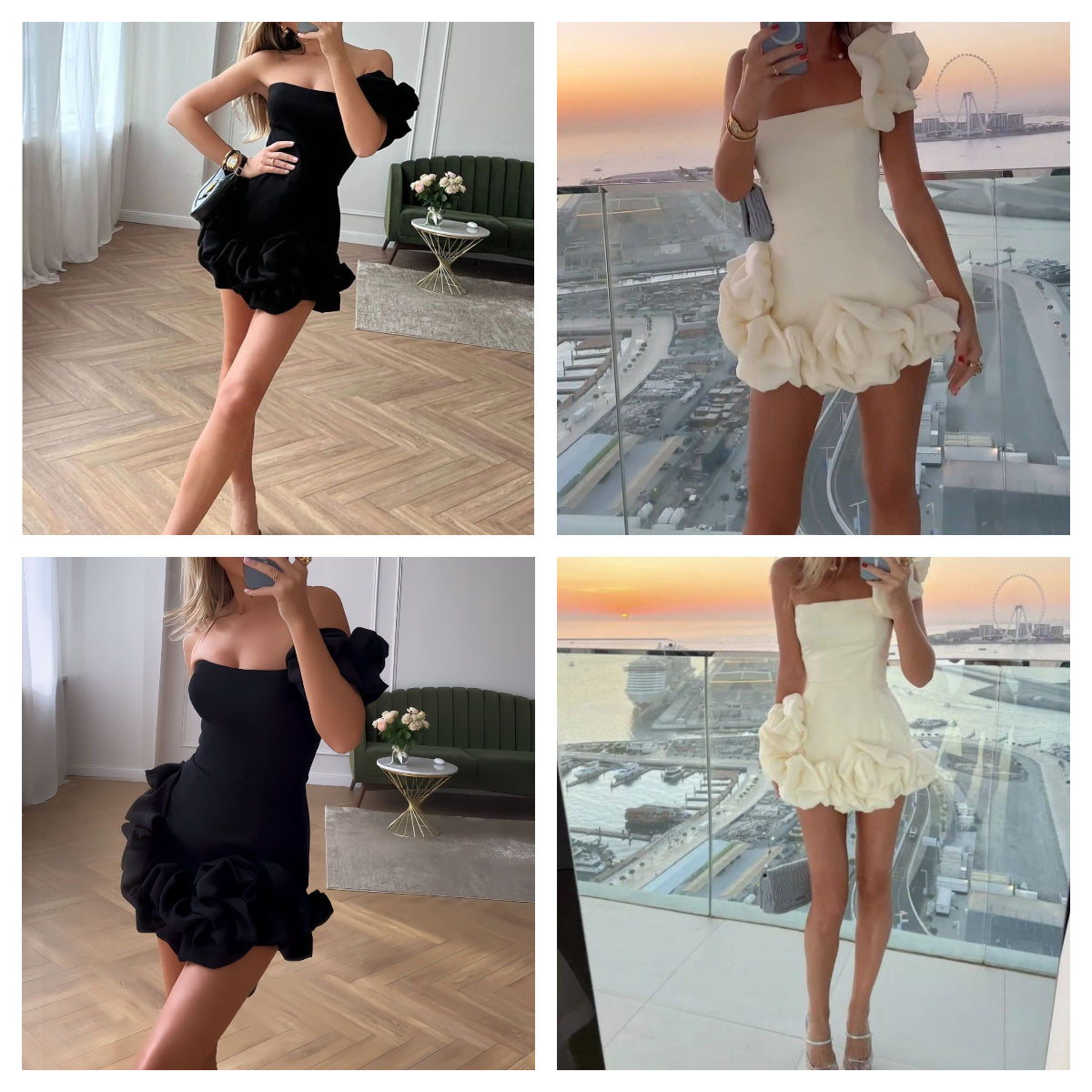 Sexy Women's Dress Ruffled Flower Bud Waist One Shoulder Wipe Chest Hip Dress