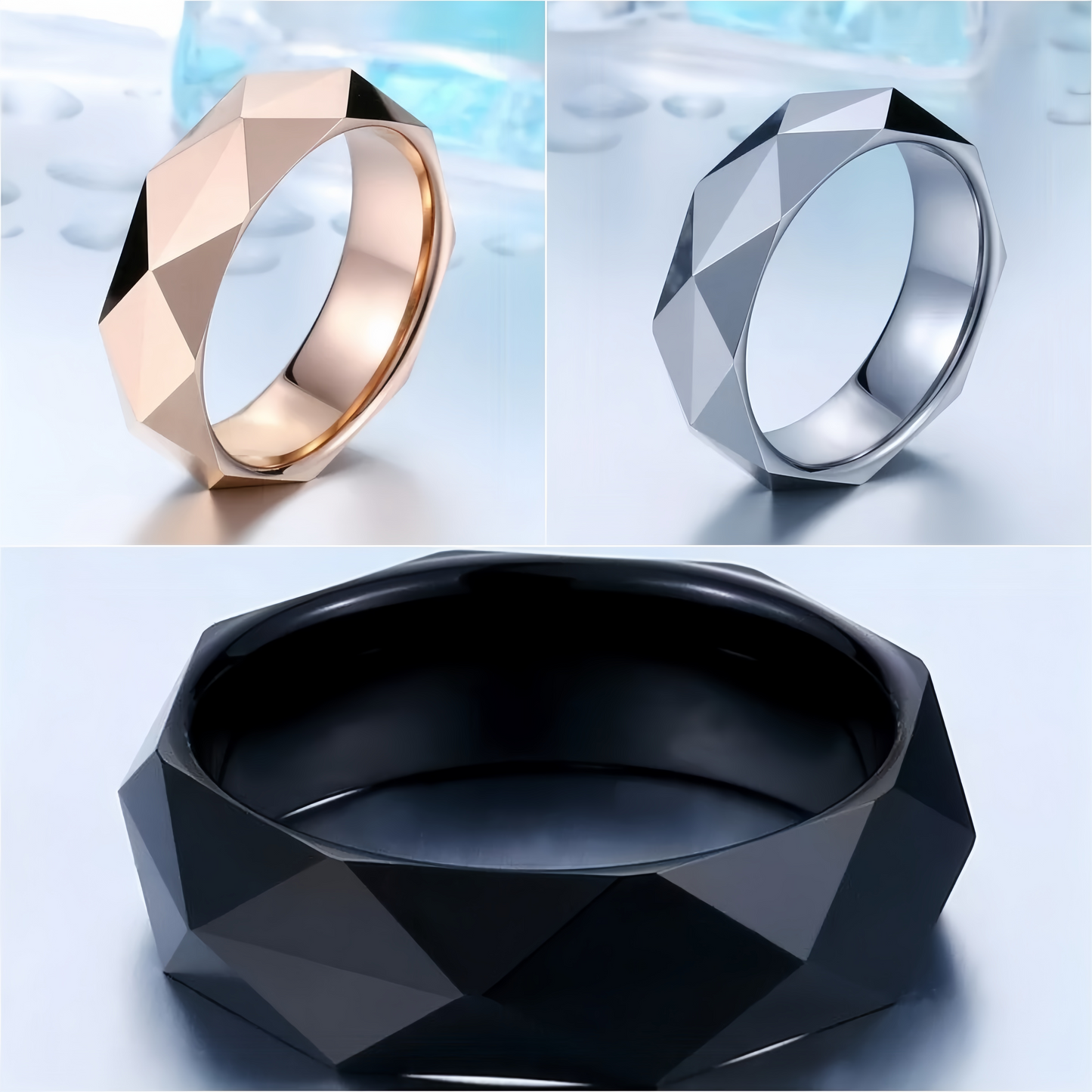 Unisex Comfort Fit Wedding Band Stainless Steel Faceted Geometric Ring Men Jewelry # R349