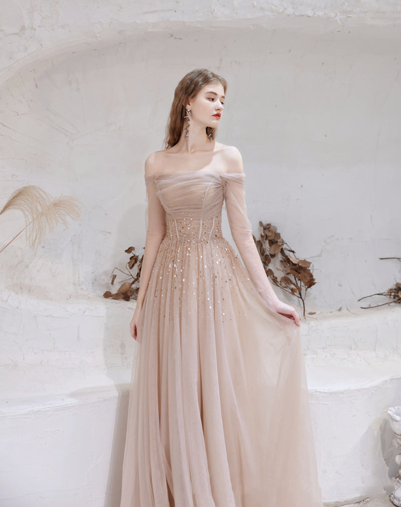 Women Formal Off the shoulder Wedding Dress Cold Shoulder Evening Dress