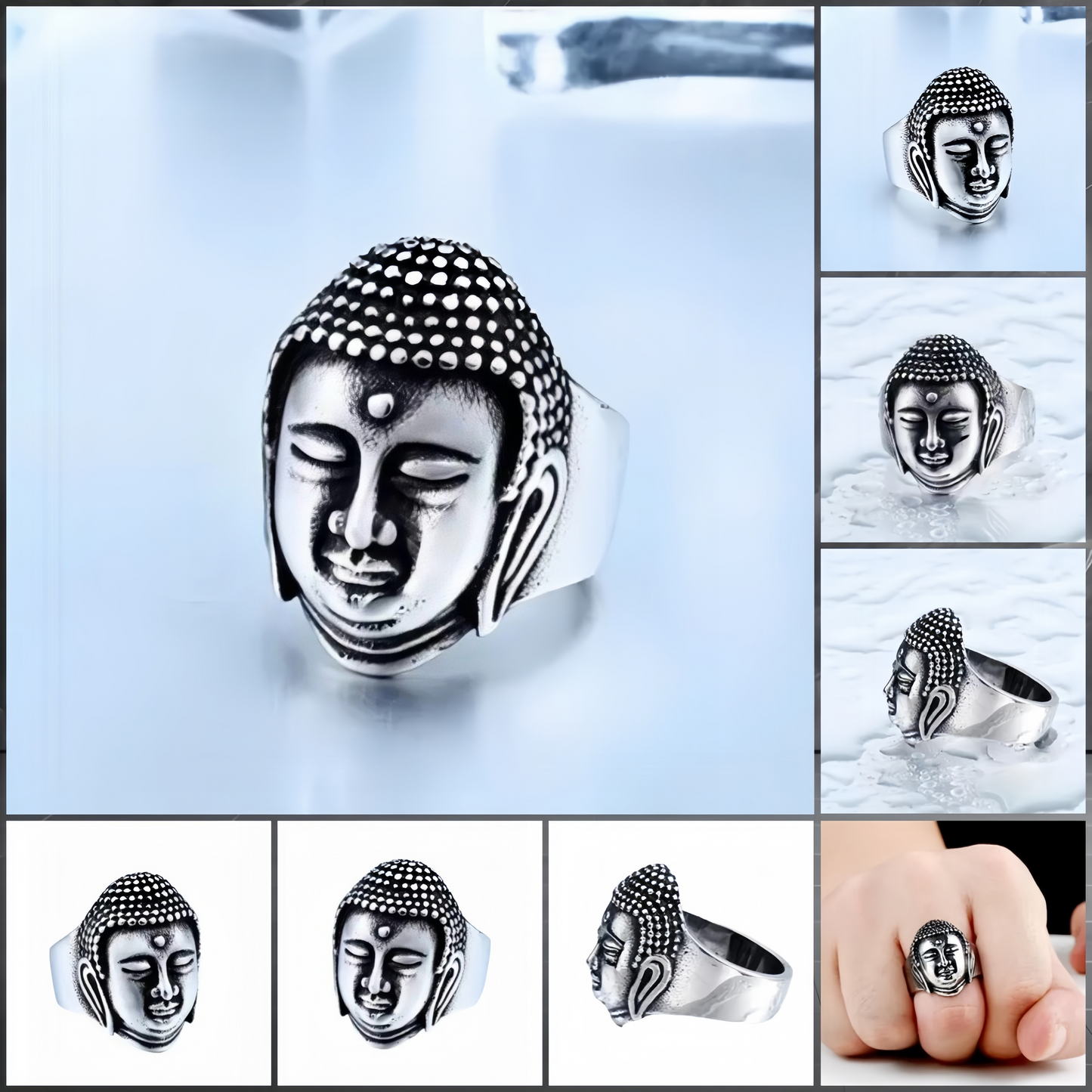 Men Buddha Head Ring Vintage Shakyamuni Religious Buddhist Statement Jewelry Gift # R90