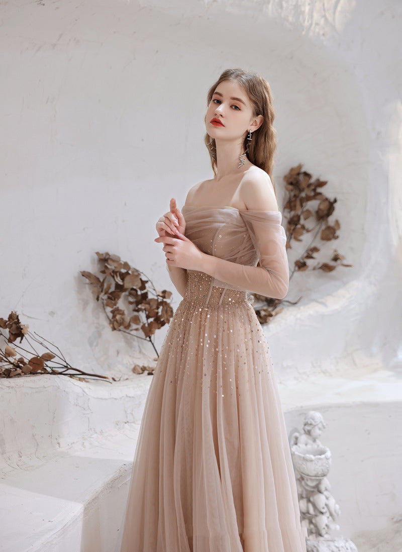 Women Formal Off the shoulder Wedding Dress Cold Shoulder Evening Dress