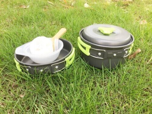 Outdoor 1-2 People 8 In 1 Alumina Pot Set Camping Pot Portable Picnic Cookware