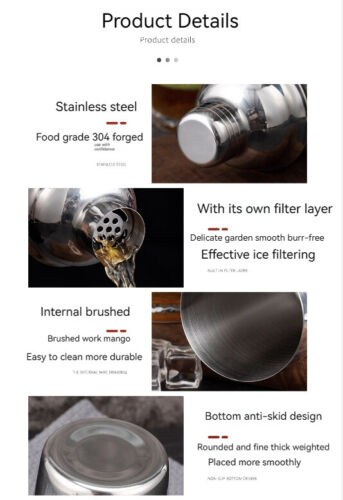 Mixer Cocktail Stainless Steel Three Stage Shaker Wine Coffee Milk Tea 550ML Cup