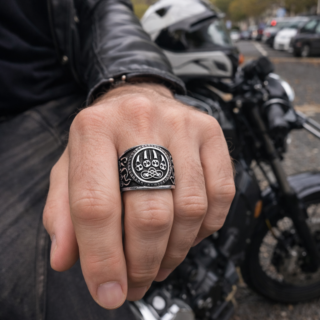 Men Nordic Viking Bear Paw Ring Animal Totem Symbol of Strength Biker Punk Band # R264