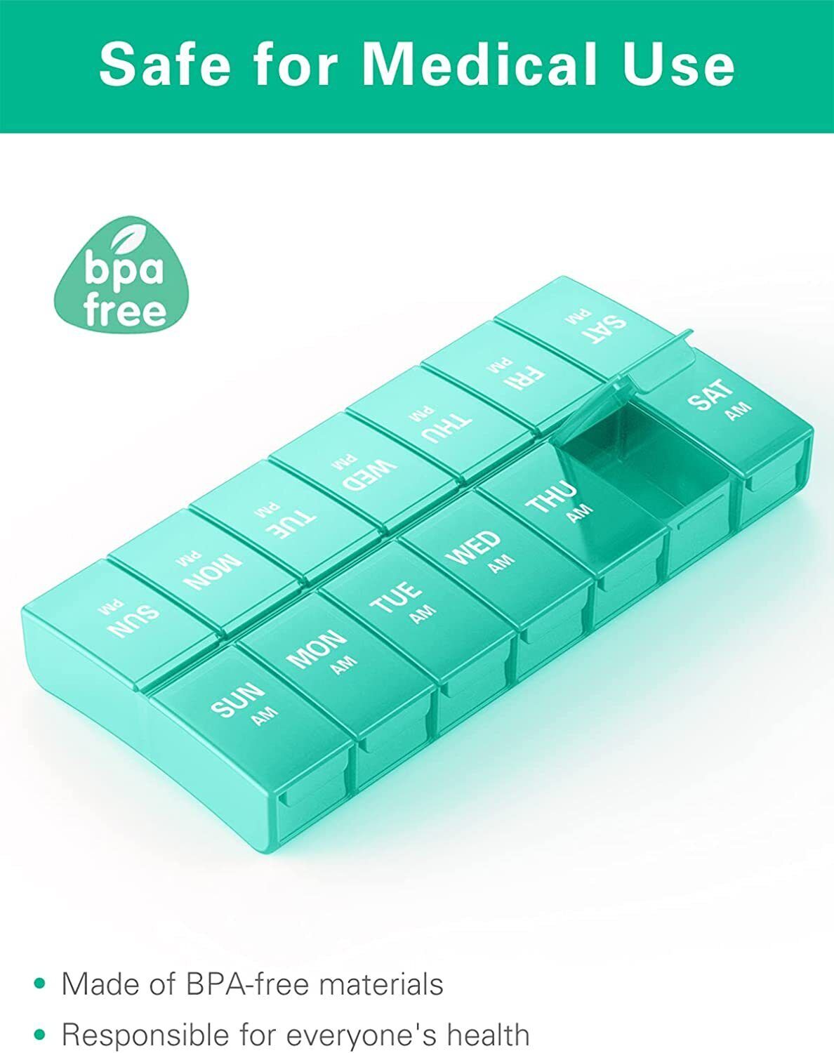 Double Row Fixed 14 Compartments Medicine Box Mini Travel Loaded Tablets Storage