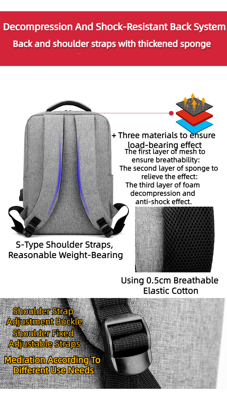 Unisex Waterproof Large Capacity Business Travel Bag USB Computer Nylon Backpack