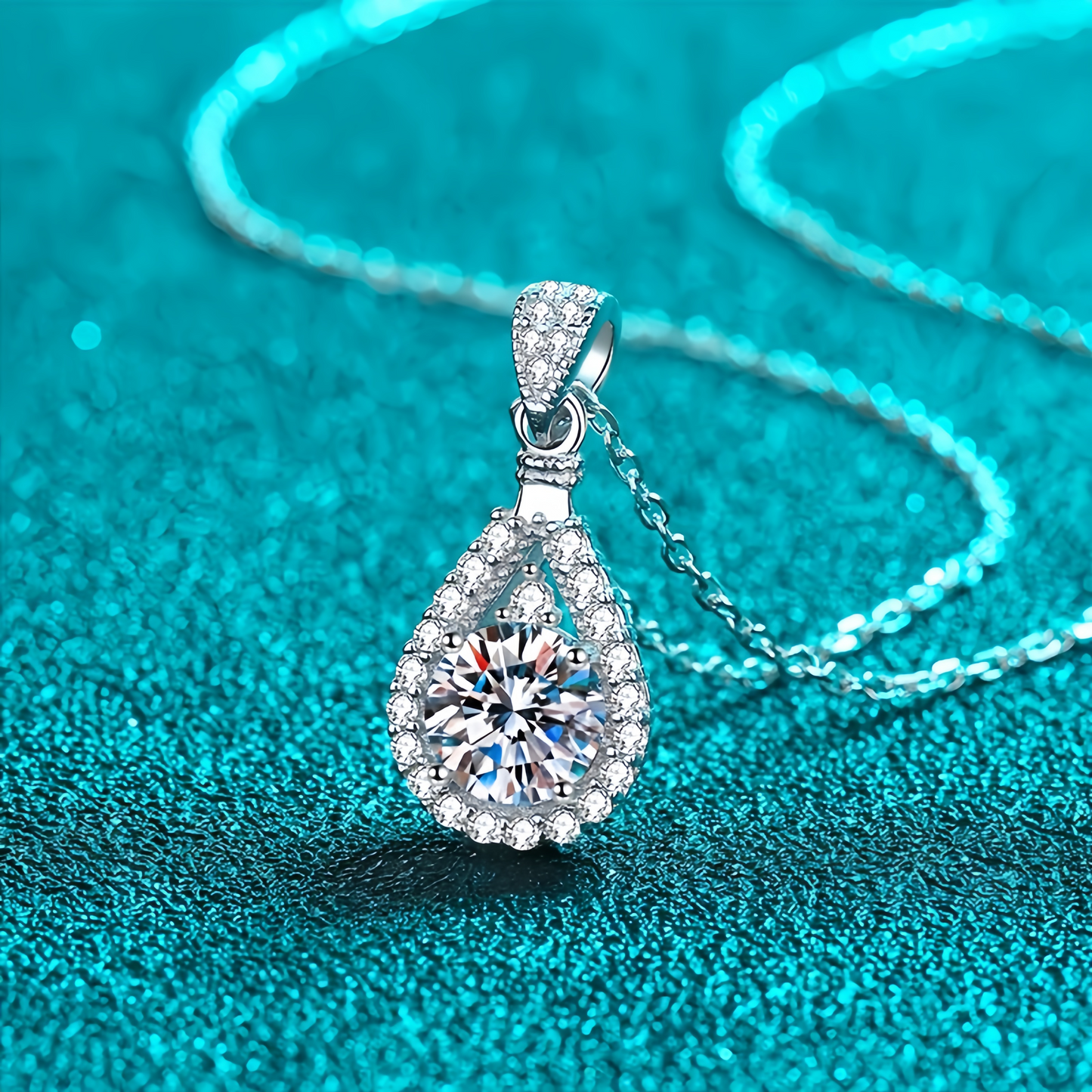 Women Elegant 1CT Waterdrop Moissanite Pendant Party Wedding Engagement Necklace M0198