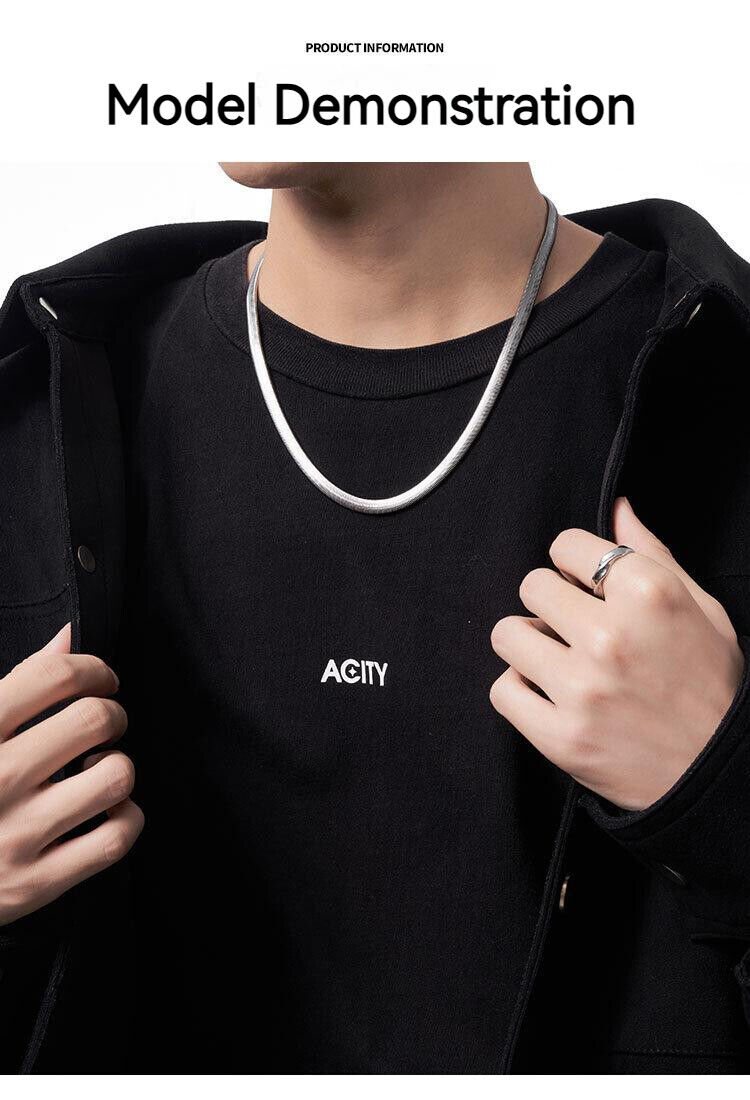 Unisex Titanium Steel Flat Snake Bone Necklace Stylish Retro Hip Hop Punk Gift