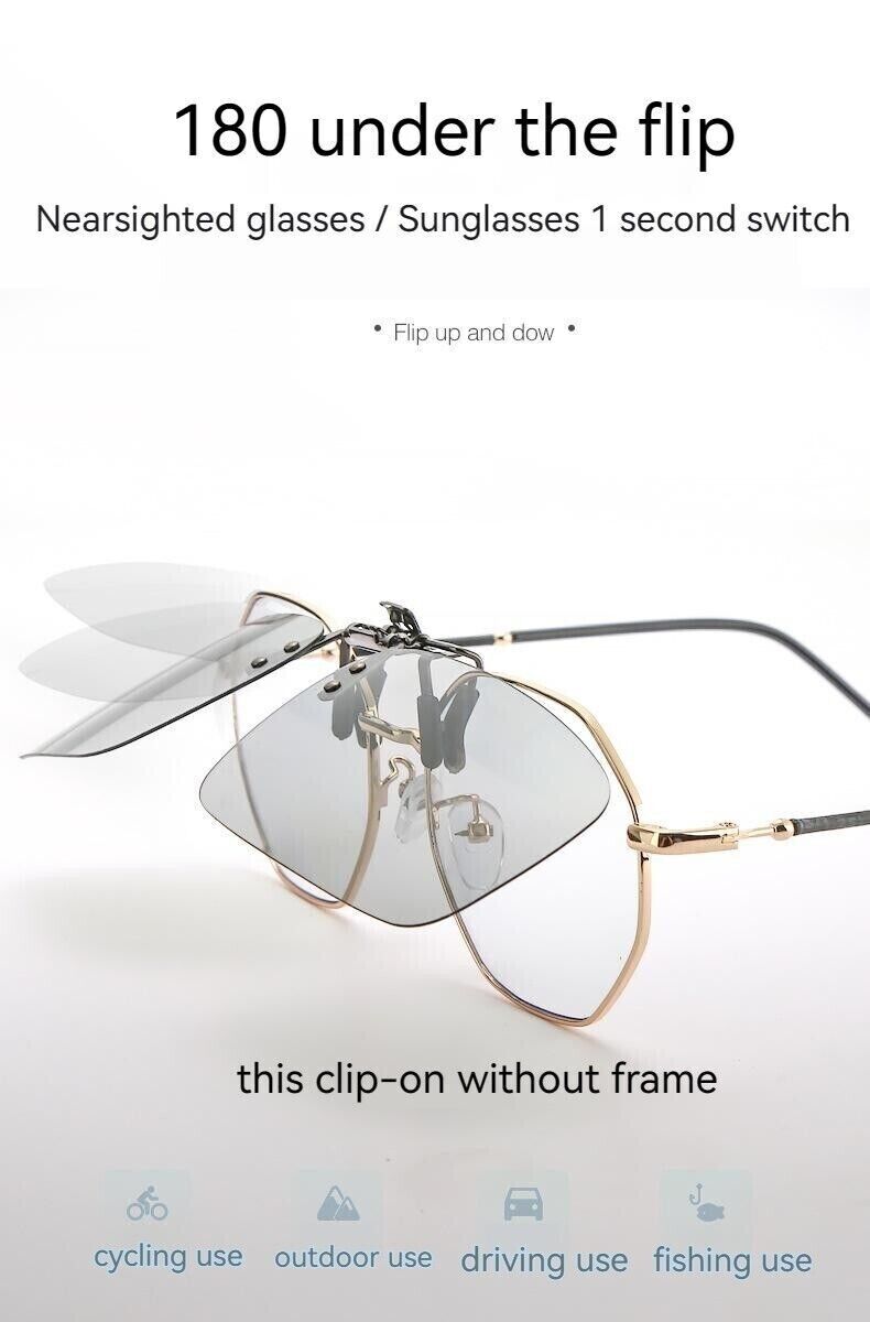 Unisex Square Polarized Colour Changing Sunglasses Clip-on Day Night Vision