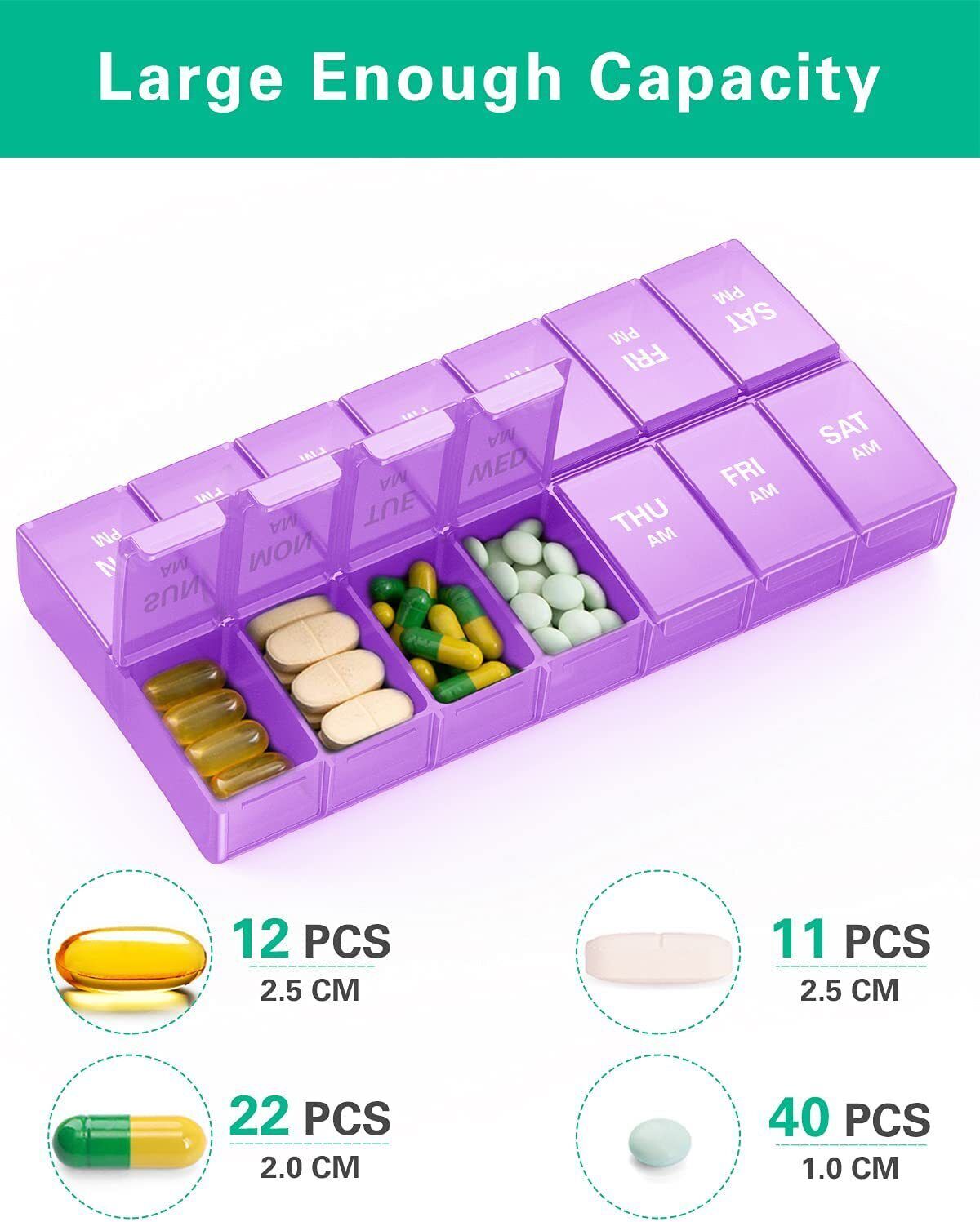 Double Row Fixed 14 Compartments Medicine Box Mini Travel Loaded Tablets Storage