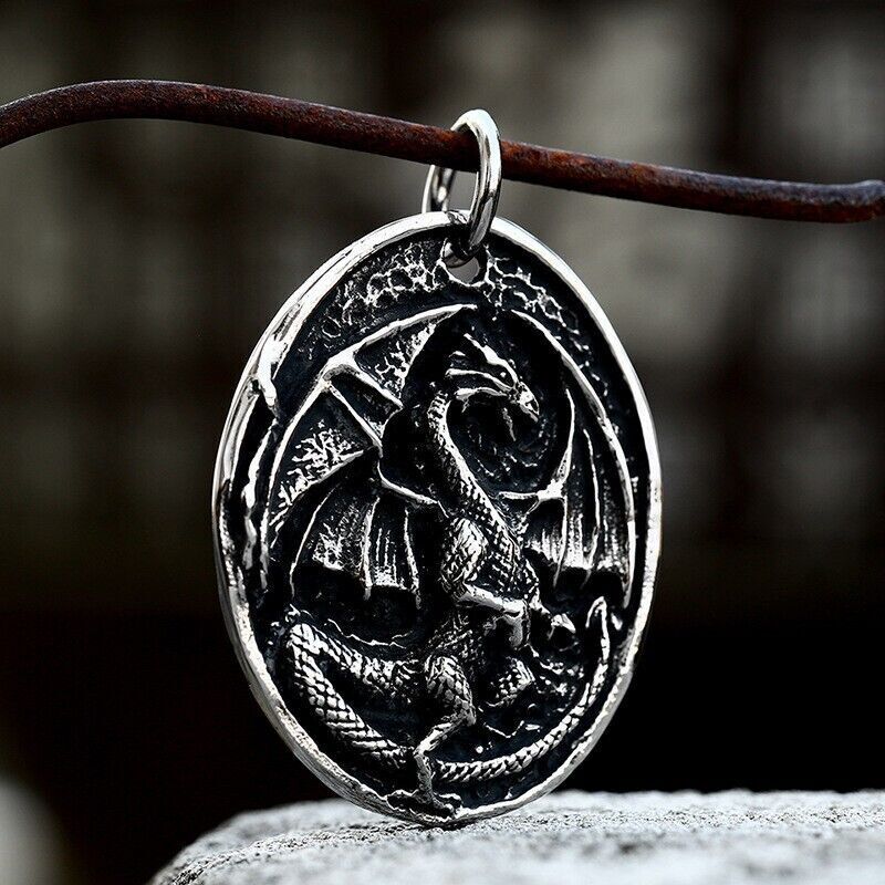 Cool Retro Punk Owl Dragon Mythical Angel Skull wing Titanium Steel Necklace