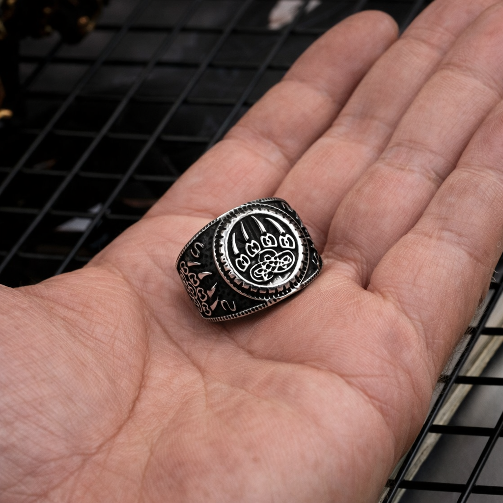 Men Nordic Viking Bear Paw Ring Animal Totem Symbol of Strength Biker Punk Band # R264