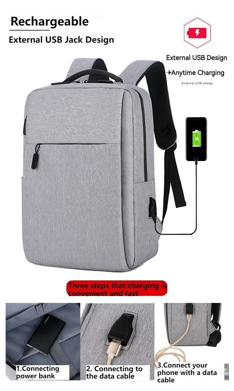 Unisex Waterproof Canvas Backpack USB Schoolbag Travel Laptop Business Bag