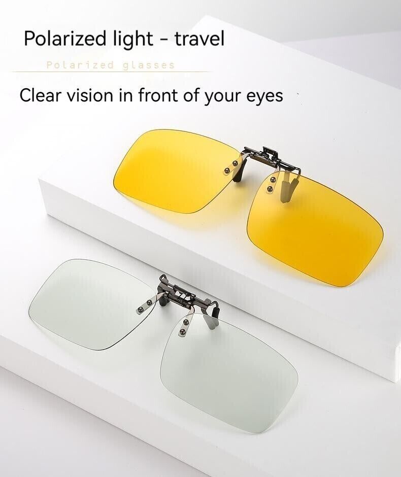 Unisex Square Polarized Colour Changing Sunglasses Clip-on Day Night Vision