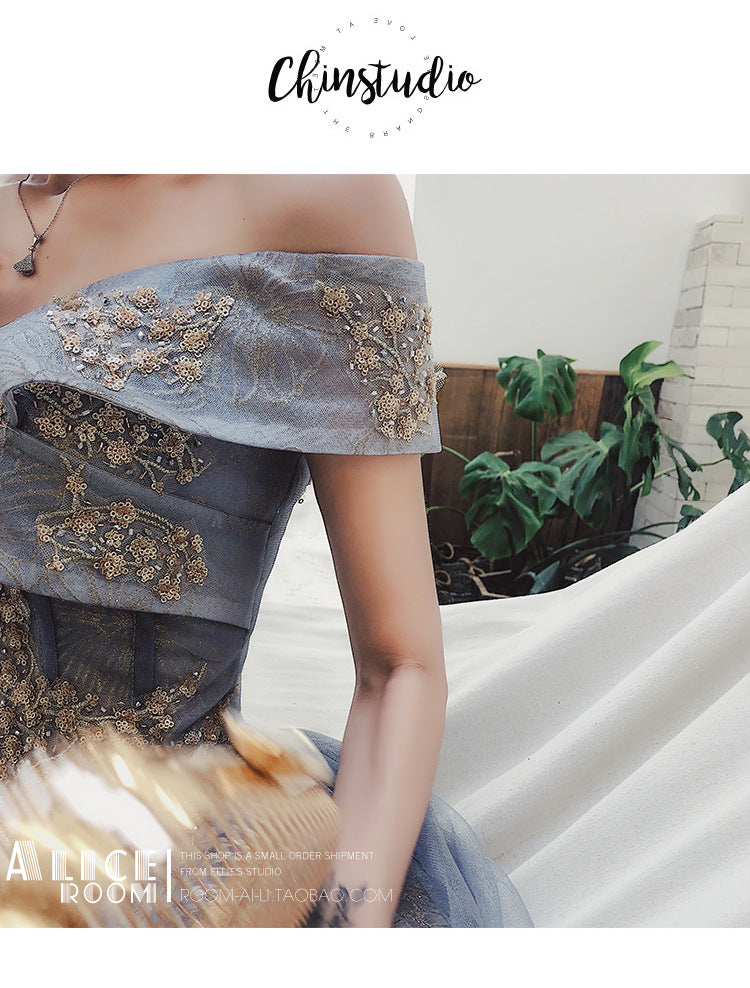 Women Off the shoulder Banquet Wedding Dress Cold Shoulder Evening Dress