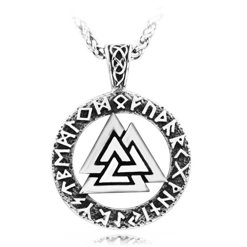 Cool Retro Punk Vintage Wolf Totem Valknut Pendant Biker Titanium Steel Necklace