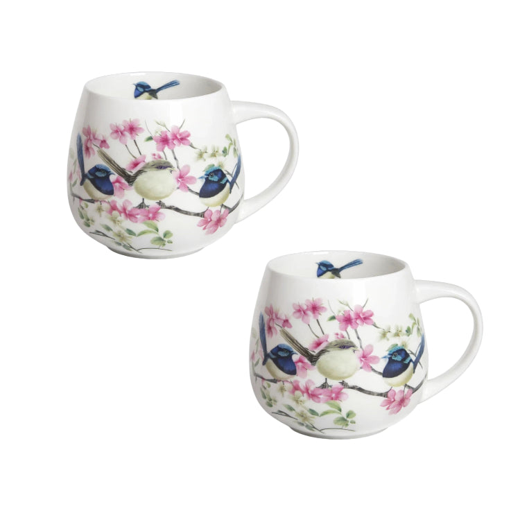 Blue Wren Bird Floral Mug 400ml Fine Porcelain Coffee Tea Cup Birthday Gift Box
