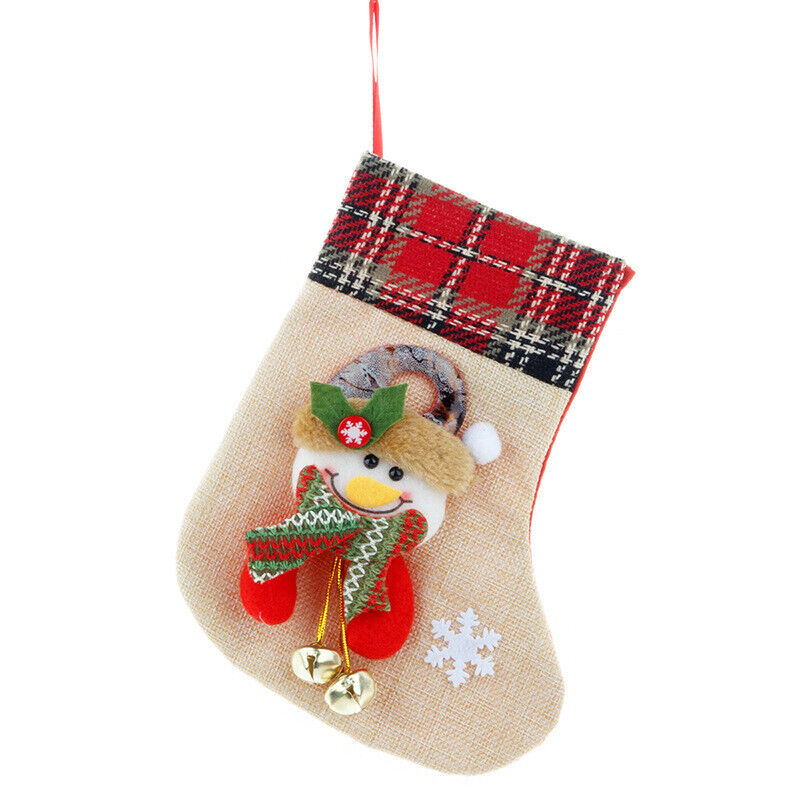 Burlap Christmas Stocking With bells Santa Claus Present Bag Xmas Party Decor