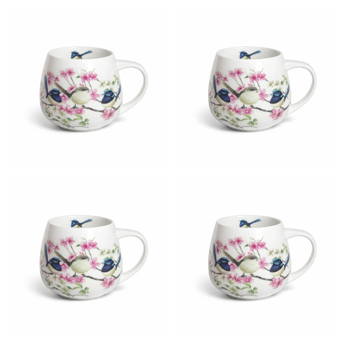 Blue Wren Bird Floral Mug 400ml Fine Porcelain Coffee Tea Cup Birthday Gift Box