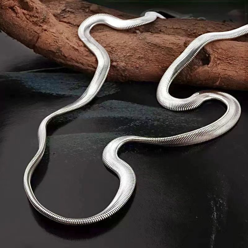 Unisex Titanium Steel Flat Snake Bone Necklace Stylish Retro Hip Hop Punk Gift