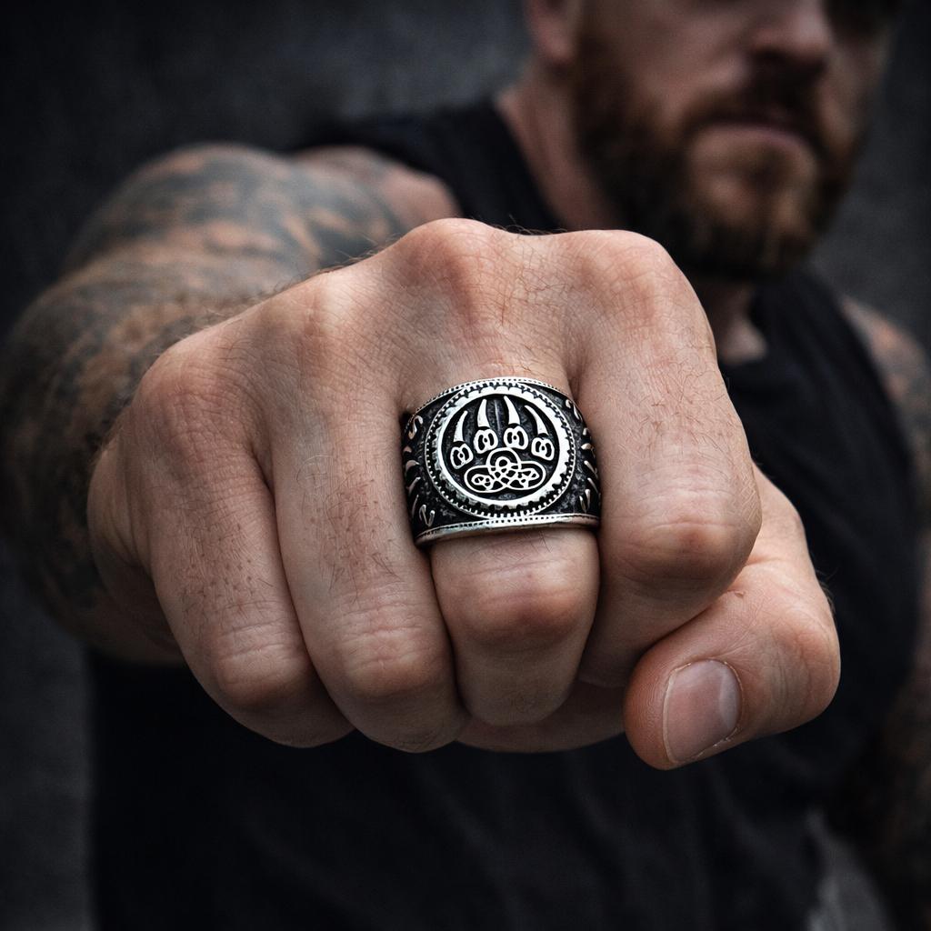 Men Nordic Viking Bear Paw Ring Animal Totem Symbol of Strength Biker Punk Band # R264