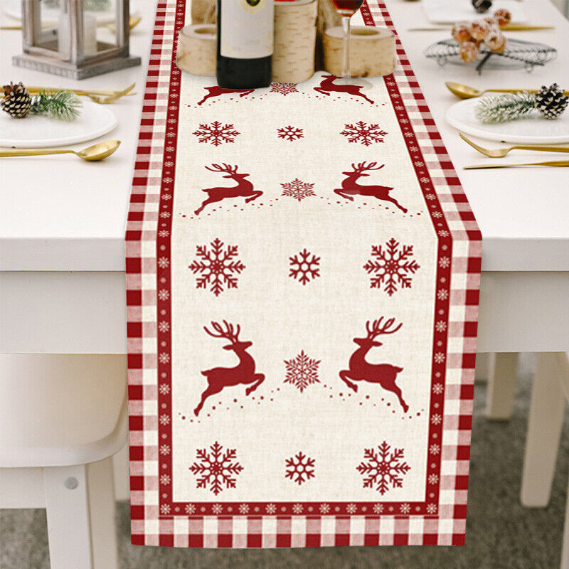 Christmas Tables Runner Tablecloth Home Dinning Table Flag Xmas Decor Cotton Lin