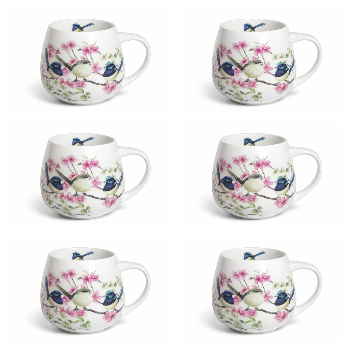 Blue Wren Bird Floral Mug 400ml Fine Porcelain Coffee Tea Cup Birthday Gift Box