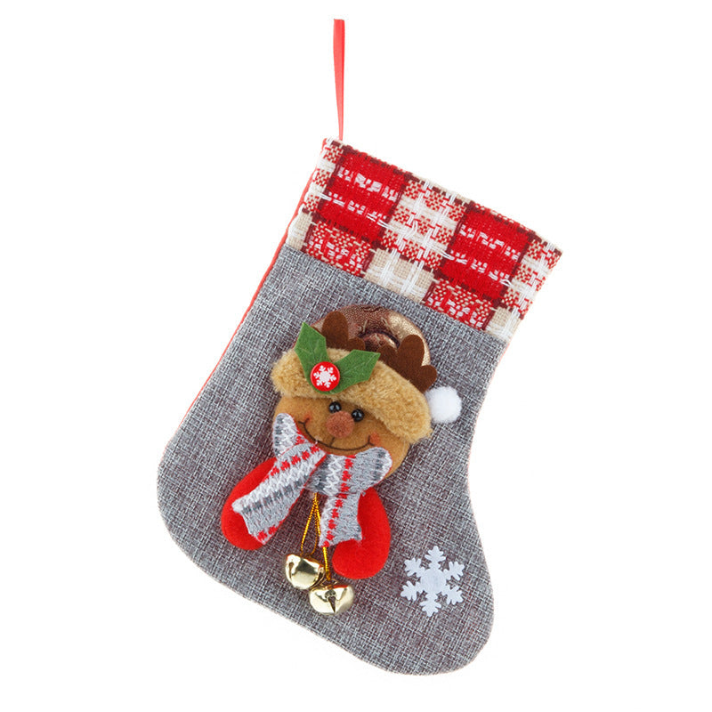 Burlap Christmas Stocking With bells Santa Claus Present Bag Xmas Party Decor