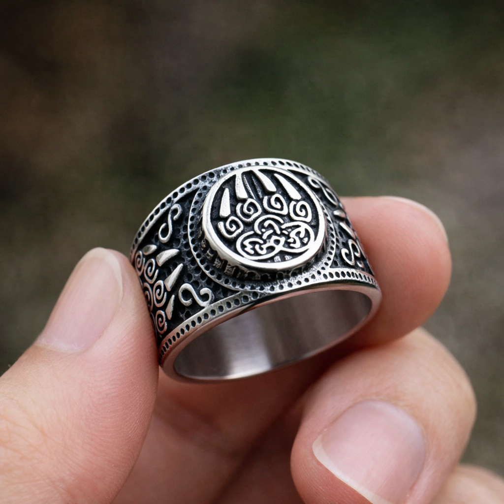 Men Nordic Viking Bear Paw Ring Animal Totem Symbol of Strength Biker Punk Band # R264