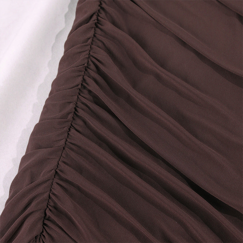 Women Sexy Net Yarn Square Neckline Hollow Backless Fashion Miniskirt Dress