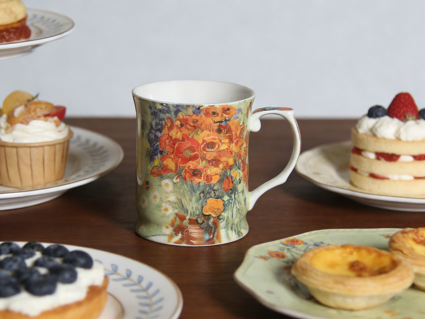 415cc Fine Porcelain Floral Art Mug – Van Gogh Style Red Bouquet Coffee Tea Cup # CW1693