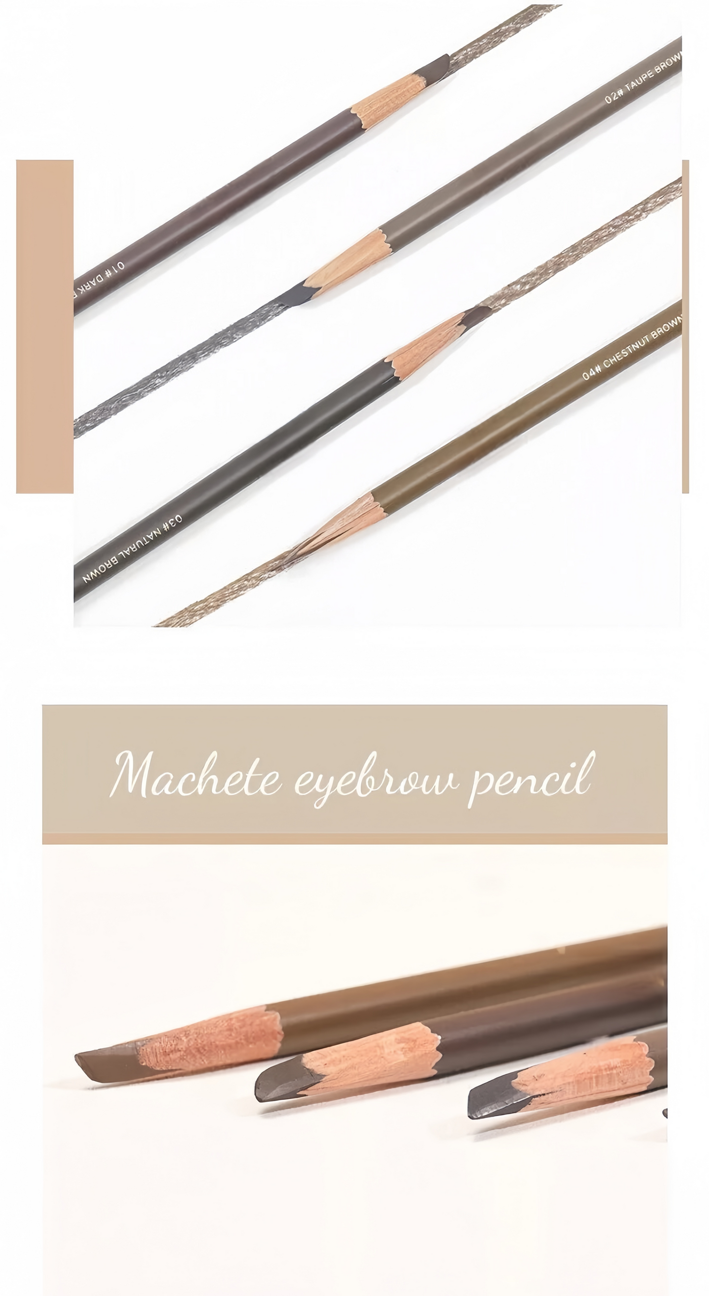 Waterproof Knife Shape Eyebrow Pencil & Spoolie Brush Natural Finish Brow Makeup