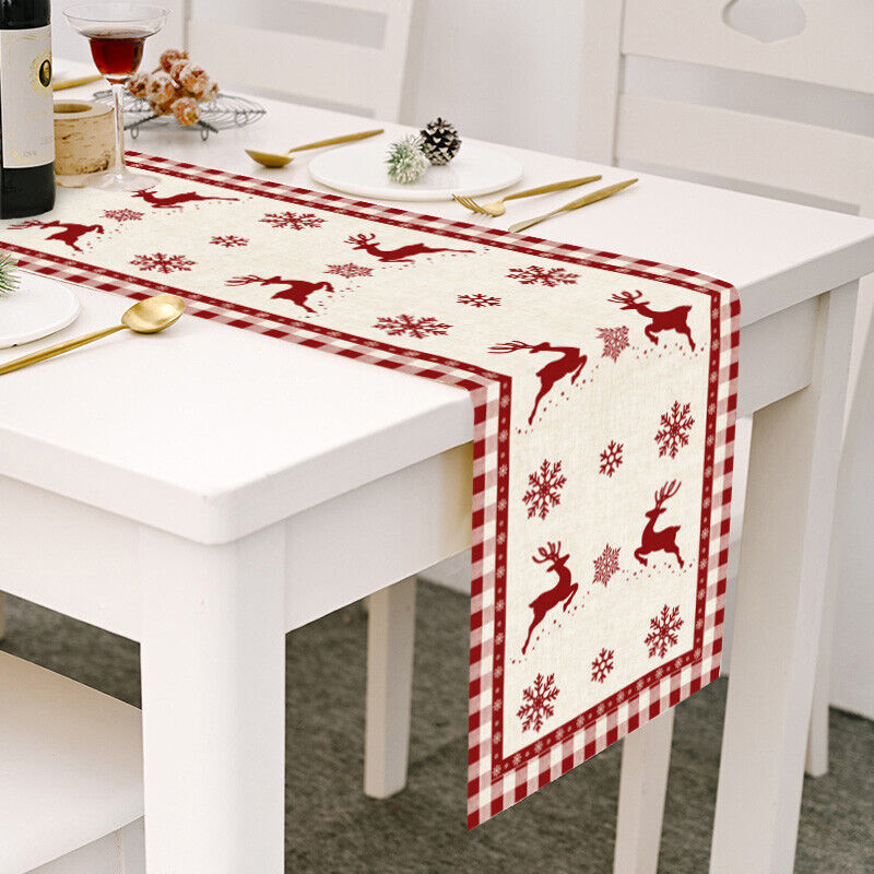 Christmas Tables Runner Tablecloth Home Dinning Table Flag Xmas Decor Cotton Lin