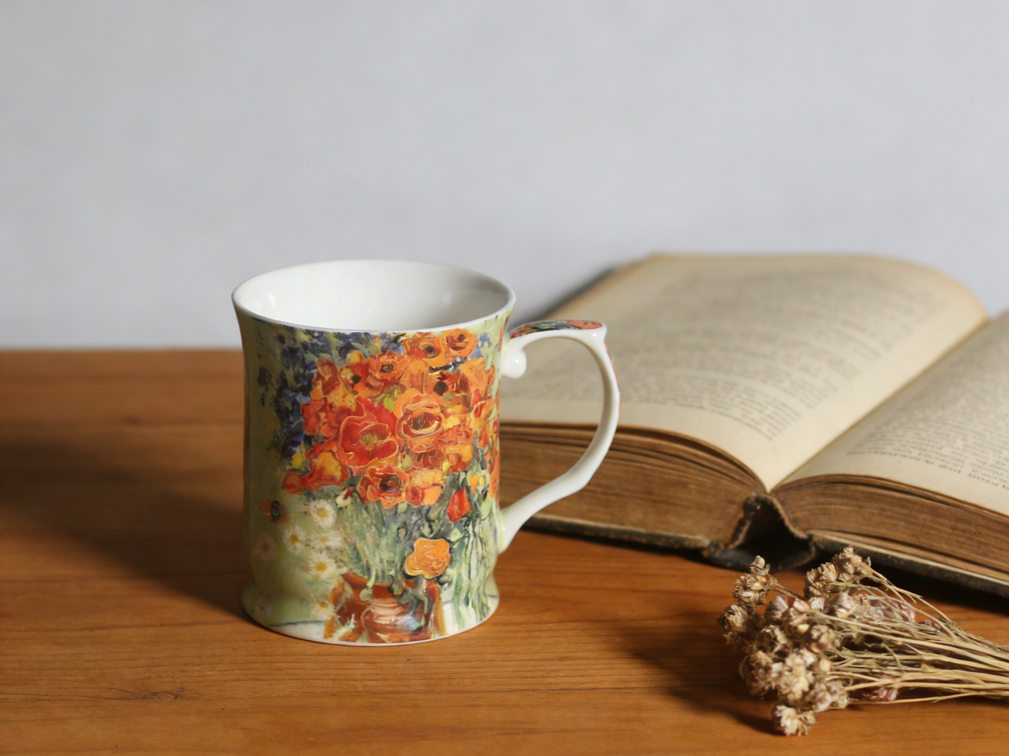 415cc Fine Porcelain Floral Art Mug – Van Gogh Style Red Bouquet Coffee Tea Cup # CW1693