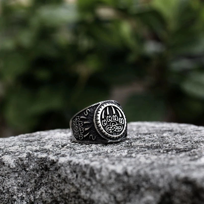 Men Nordic Viking Bear Paw Ring Animal Totem Symbol of Strength Biker Punk Band # R264