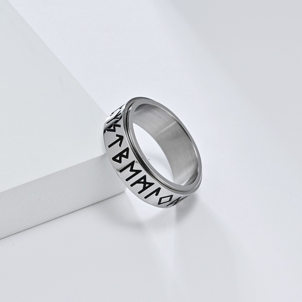 Viking Nordic Rune Spinner Ring Rotating Fidget Anxiety Stress Relief Norse Band # R421