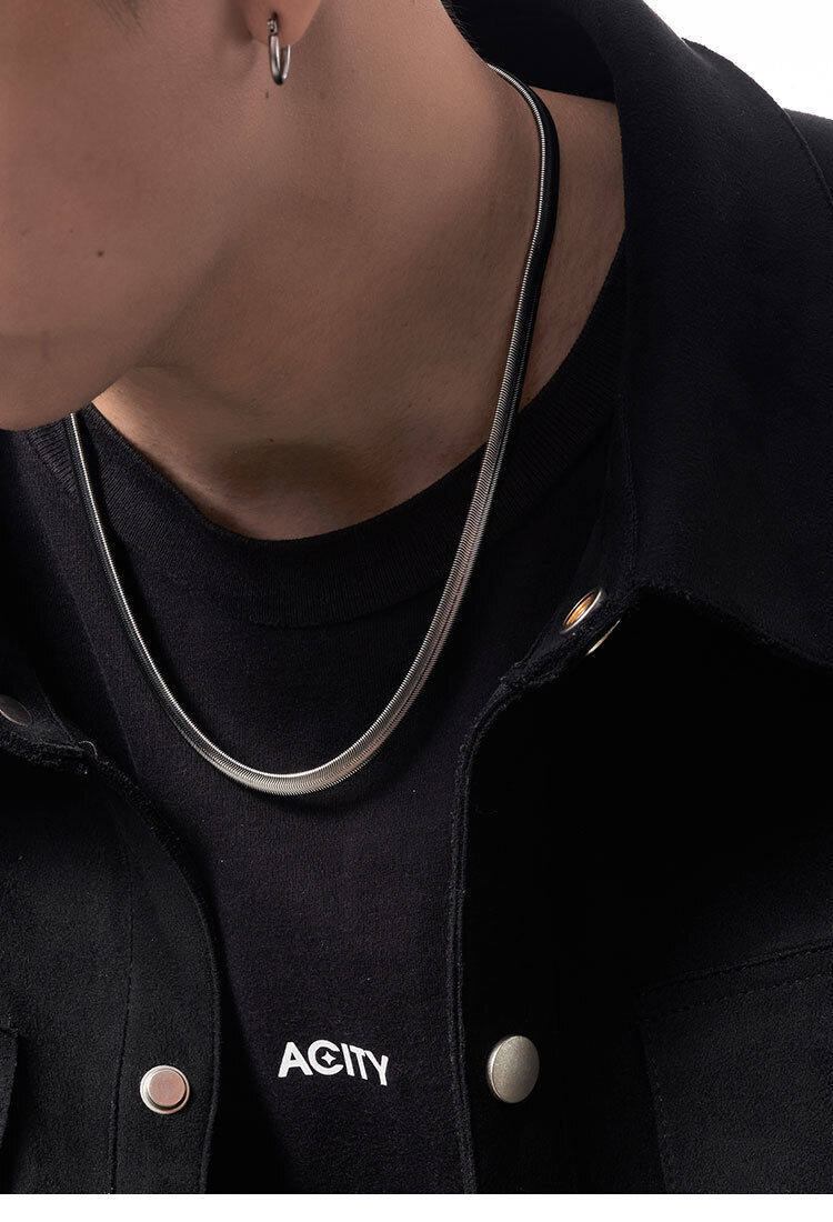 Unisex Titanium Steel Flat Snake Bone Necklace Stylish Retro Hip Hop Punk Gift