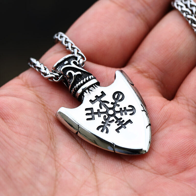 Cool Retro Punk Vintage Wolf Totem Valknut Pendant Biker Titanium Steel Necklace
