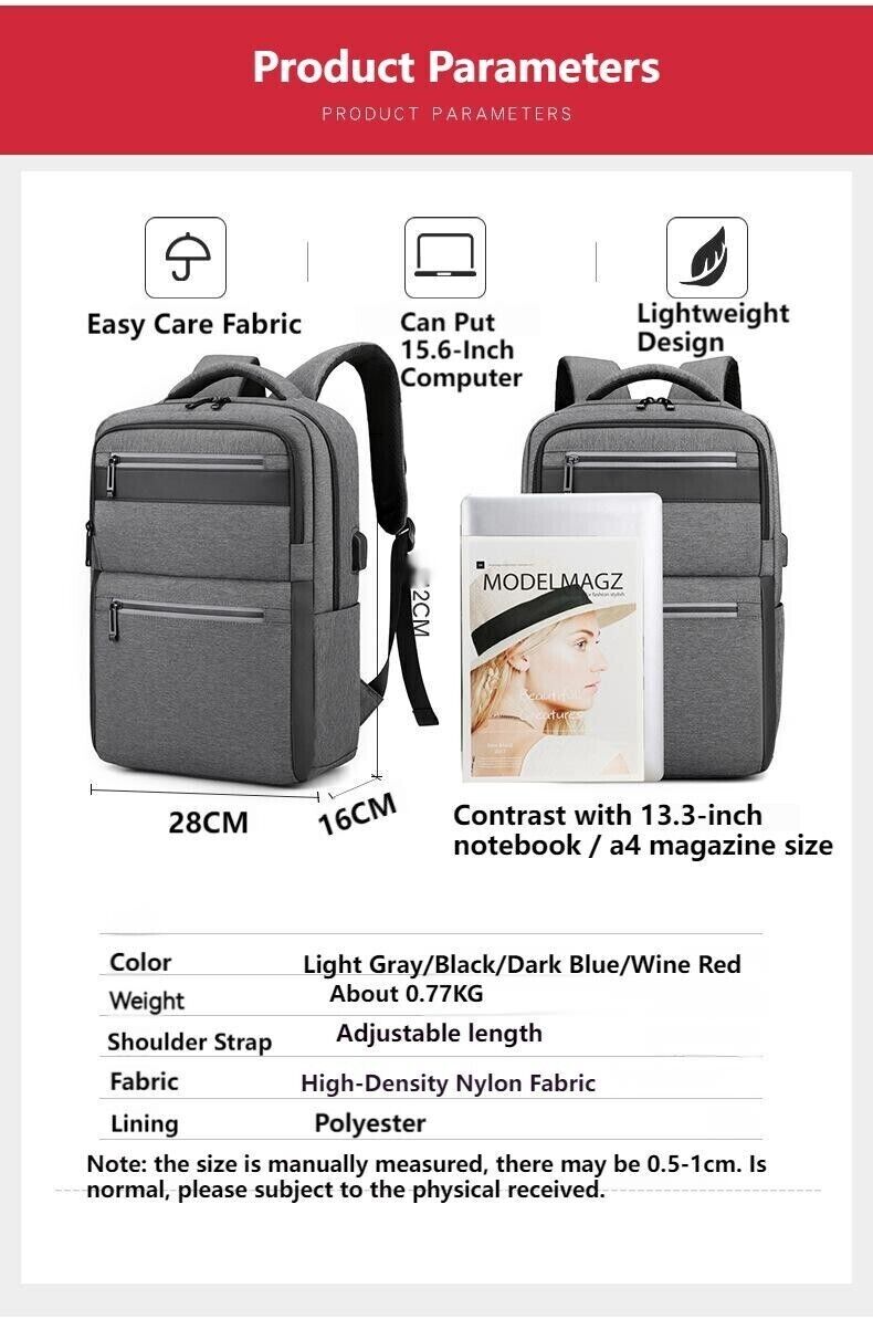 Unisex Waterproof Double Shoulder Backpack USB Sports Travel Bag Laptop Bag