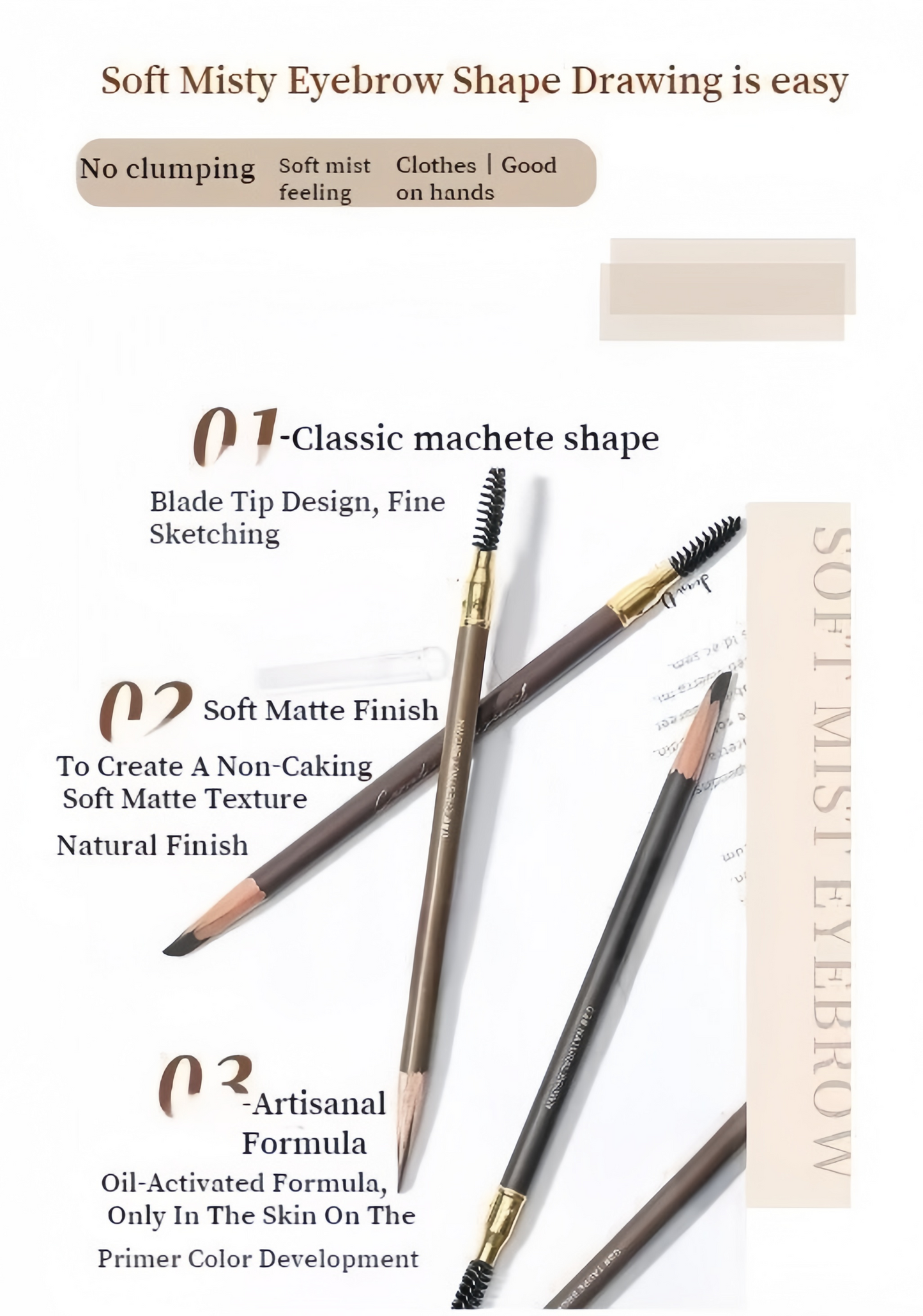 Waterproof Knife Shape Eyebrow Pencil & Spoolie Brush Natural Finish Brow Makeup