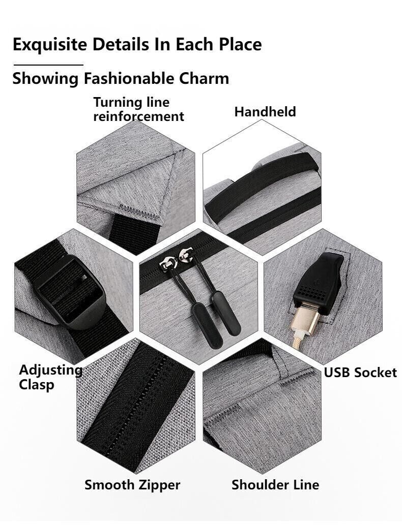 Unisex Waterproof Canvas Backpack USB Schoolbag Travel Laptop Business Bag