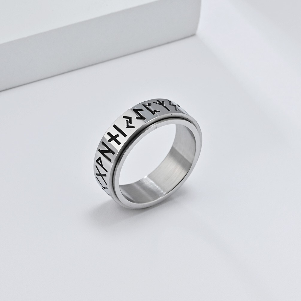 Viking Nordic Rune Spinner Ring Rotating Fidget Anxiety Stress Relief Norse Band # R421