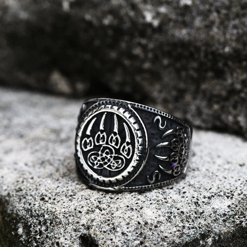 Men Nordic Viking Bear Paw Ring Animal Totem Symbol of Strength Biker Punk Band # R264