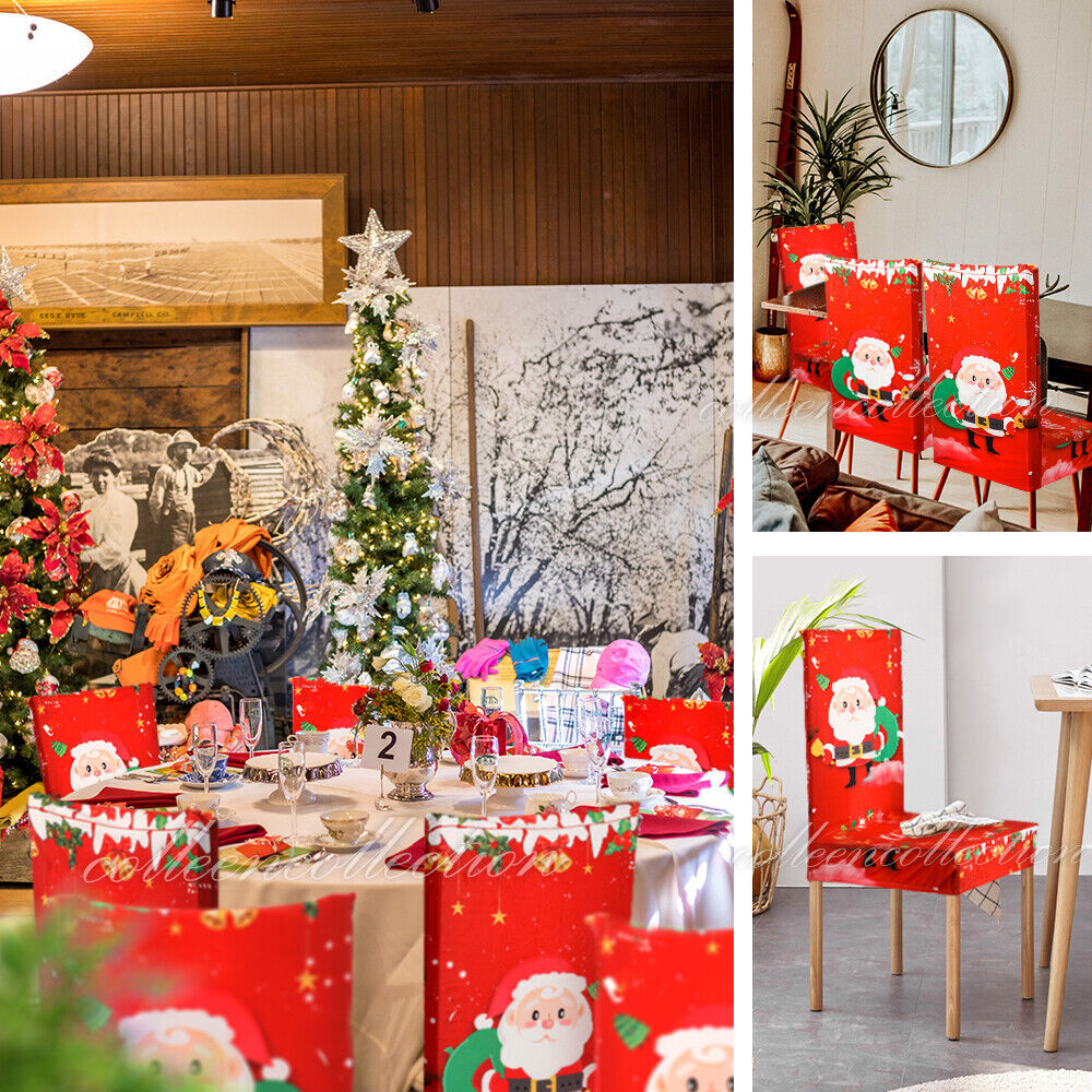 Christmas Dining Chair Covers XMAS Party Decorations Santa Claus Seat Cover