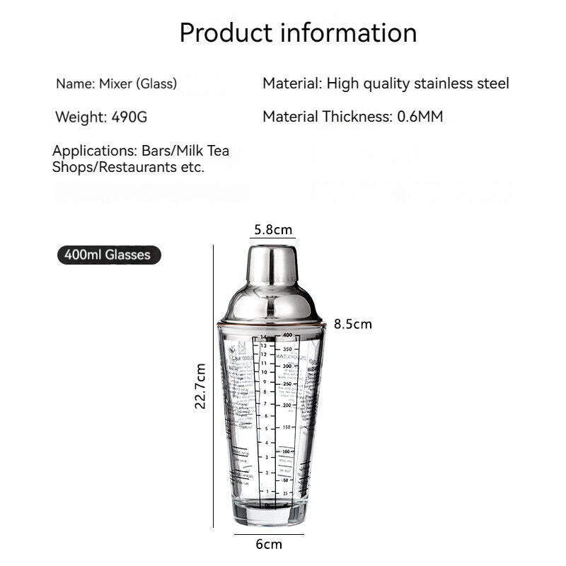 Cocktail Glass Shaker Cup Milk Tea Beer Lemon Hand Mixer Cup Coke Pot 400ML