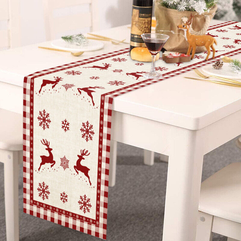 Christmas Tables Runner Tablecloth Home Dinning Table Flag Xmas Decor Cotton Lin