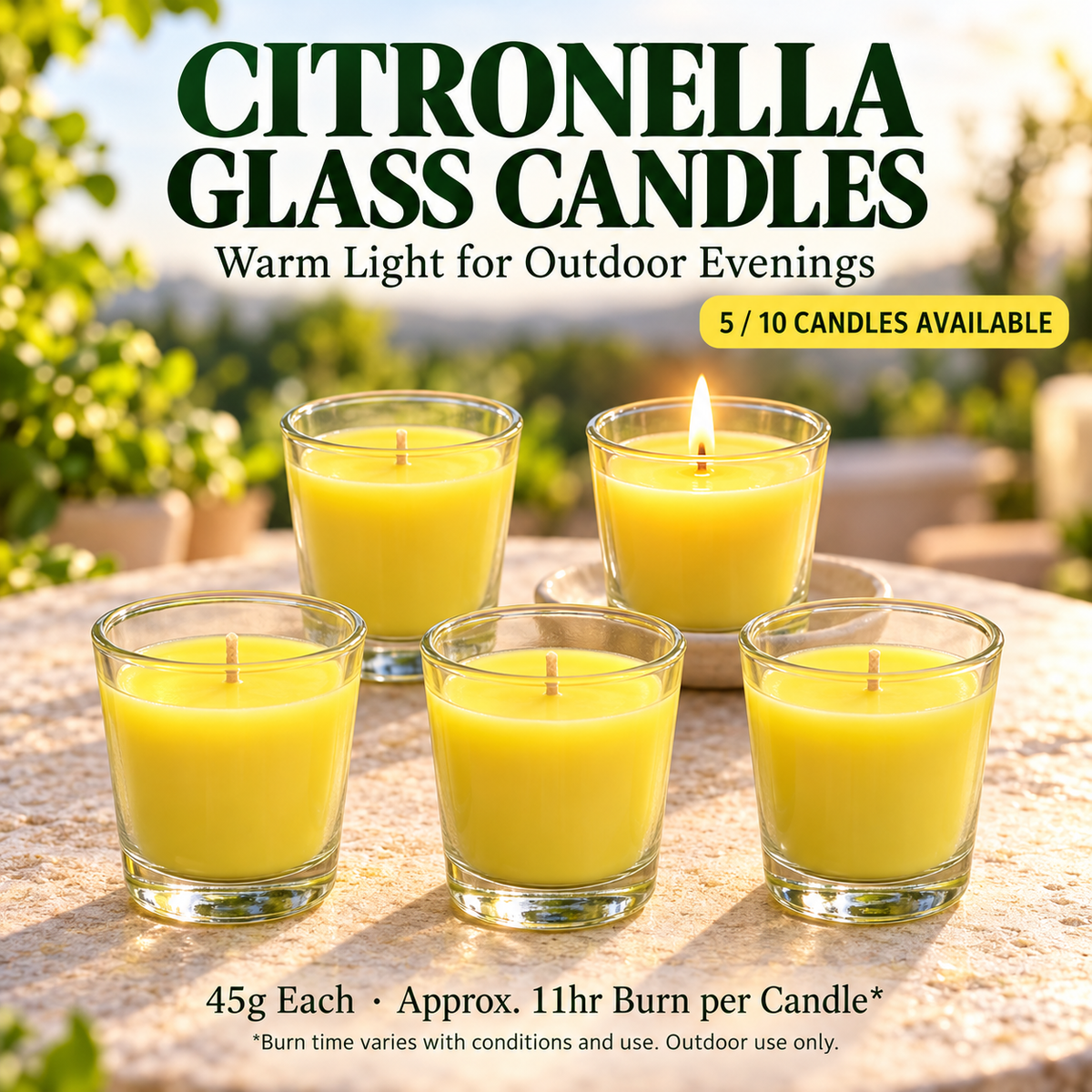 5/10 Pack Citronella Scented Glass Candles 45g Outdoor Patio Garden 11hr Burn Time